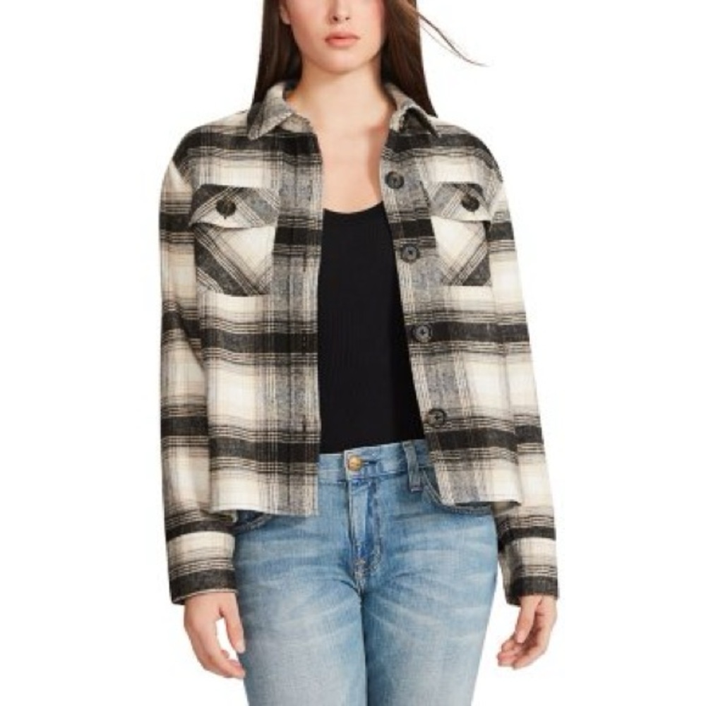 BB Dakota by Steve Madden plaid flannel shacket, cream gray tan Women’s sz XXL